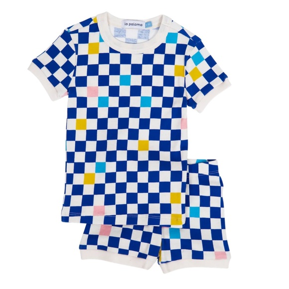 La Paloma Toddler Pajamas Organic Cotton Blue Cobalt Checker size 2-3 - Picture 1 of 5